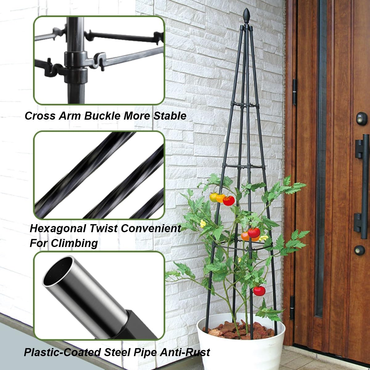Metal Obelisk Garden Trellis 120cm 160cm Climbing Plants Support Netting, Rose Cage for Outdoor Zucchini Vegetables Tomato Flowers(120cm)