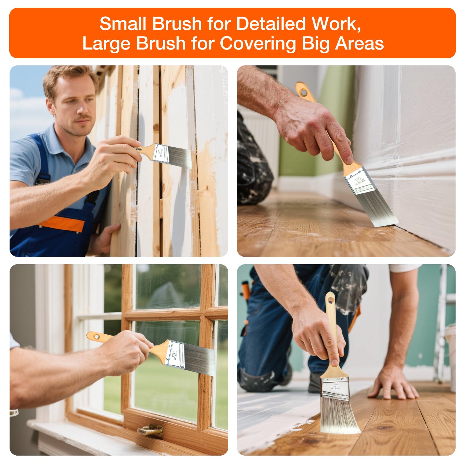 Juego de 10 pinceles de pintura con mango de madera, juego de pinceles de pintura de pared y decoración de casa, manchas, mejora interior y exterior del hogar