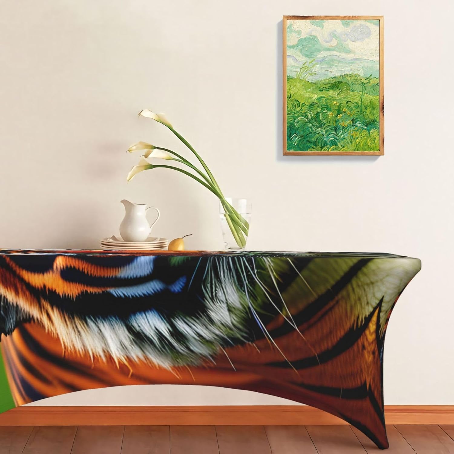 Tiger Stripes Orange Pattern Print Table Cover Rectangular Tablecloth for 6-Foot Tables for Wedding Banquets Outdoor