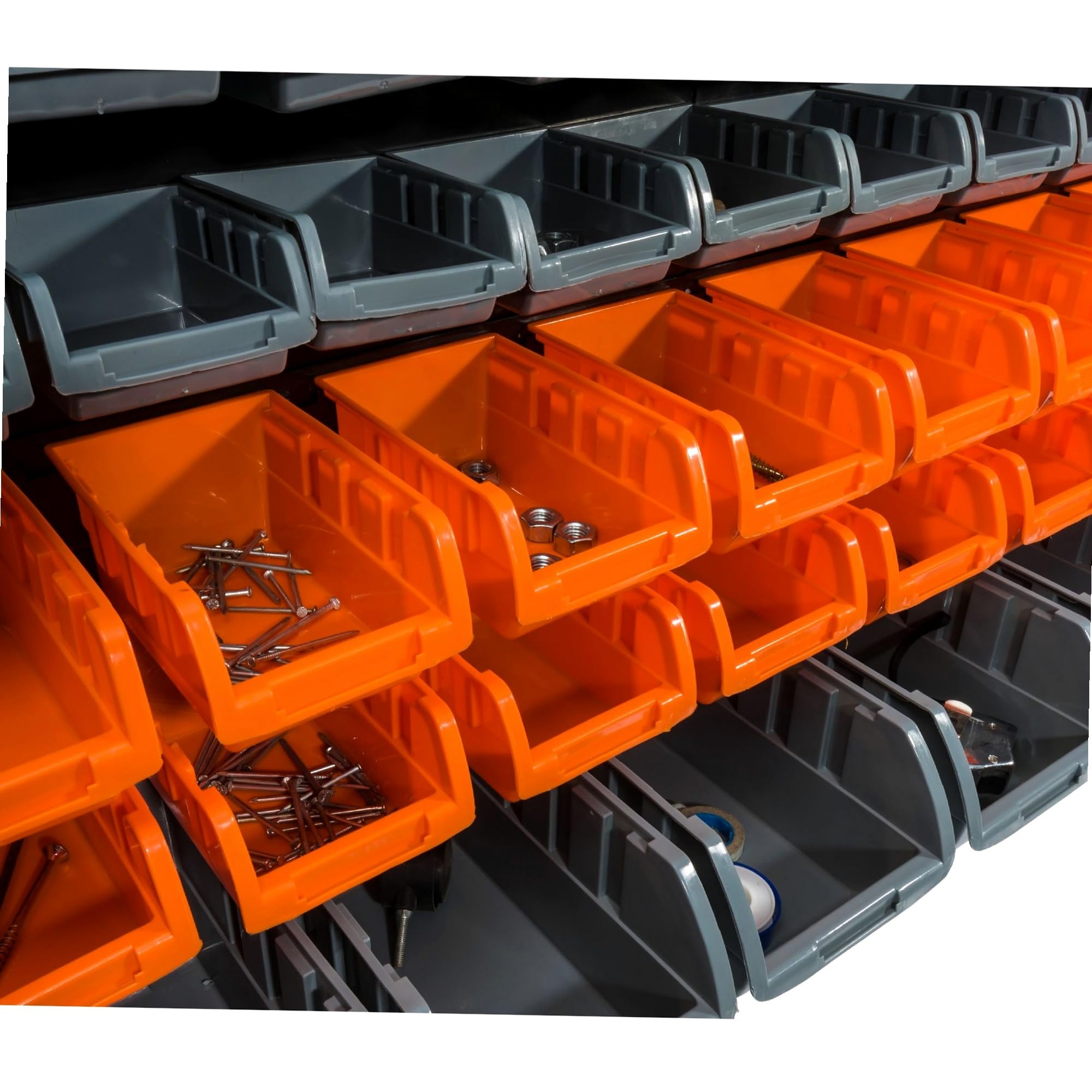 WERKA PRO Panneaux Muraux avec Bacs à Bec - Rangement Atelier Polypropylène - 52 Bacs Variés pour Quincaillerie et Outils - Dimensions Totales 96 x 54 cm - Organisation Optimale