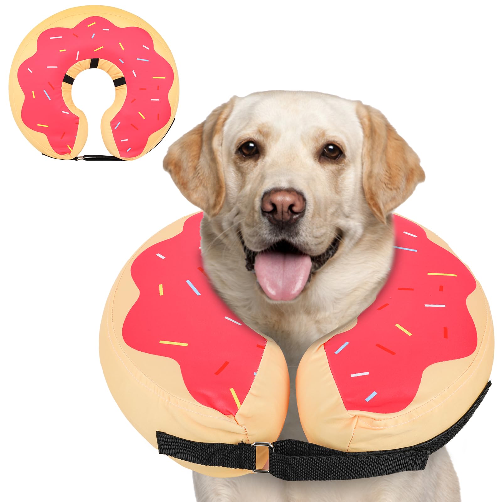 MIDOG Soft Inflatable Dog Cone, Donut E-Collar Alternative for After Surgery, Prevents Licking, Allowing Normal Eating & Vision, Comfortable Recovery Collar for Small Medium Large Dogs & Cats, Pink-XL
