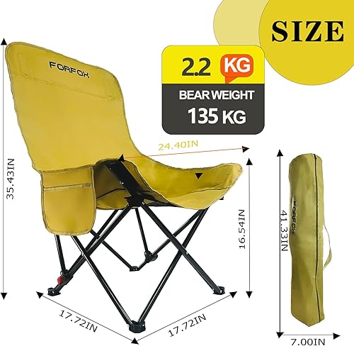 Miniatura 2 de Silla de camping plegable portátil ajustable con respaldo alto, bolsillos laterales, reposacabezas, silla de césped ligera para campamento al aire