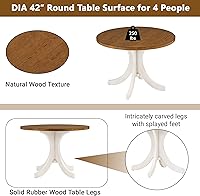 Vista 4 de Rhomtree Juego de mesa de comedor de mediados de siglo de 5 piezas con sillas tapizadas, mesa redonda con 4 sillas, juego de comedor de madera