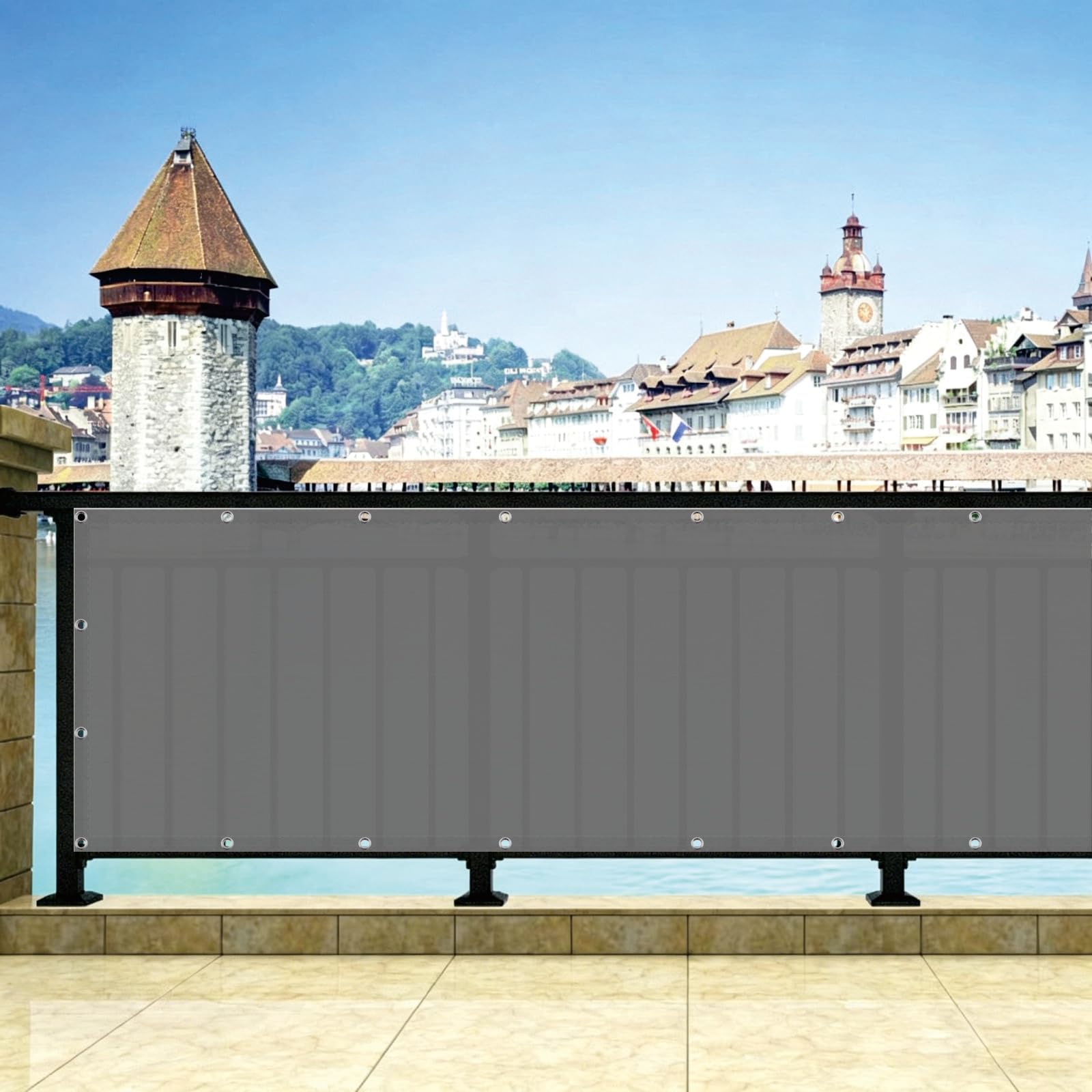 Osłona Na Balkon 85 x 480 cm Ocrona Uv, Ochrona Przed Wiatrem, Wodoodporny, Osłona Na Ogrodzenie I Balkon – Siatka Wiatrochronna Opaski Zaciskowe W Zestawie Na Balustradę, Jasny szary