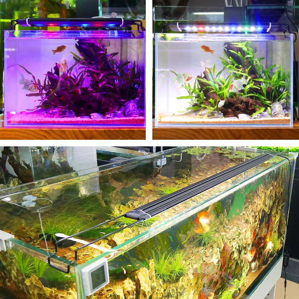 Oświetlenie LED do akwarium, lampa [pełne spektrum, czerwone, zielone, niebieskie, białe] z timerem, 10 poziomów jasności, ściemnianie, IP66, wodoszczelna