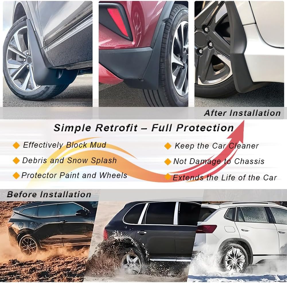 4Pcs No Drill Mudguards Mud Flaps All Weather Wheel & Tire Protector Vehicle Mudflaps Splash Guards Fender Compatible With BMW X1 U11 Regular Edition/M Sport 2023-2026, Black(Size:for Regular Edition)