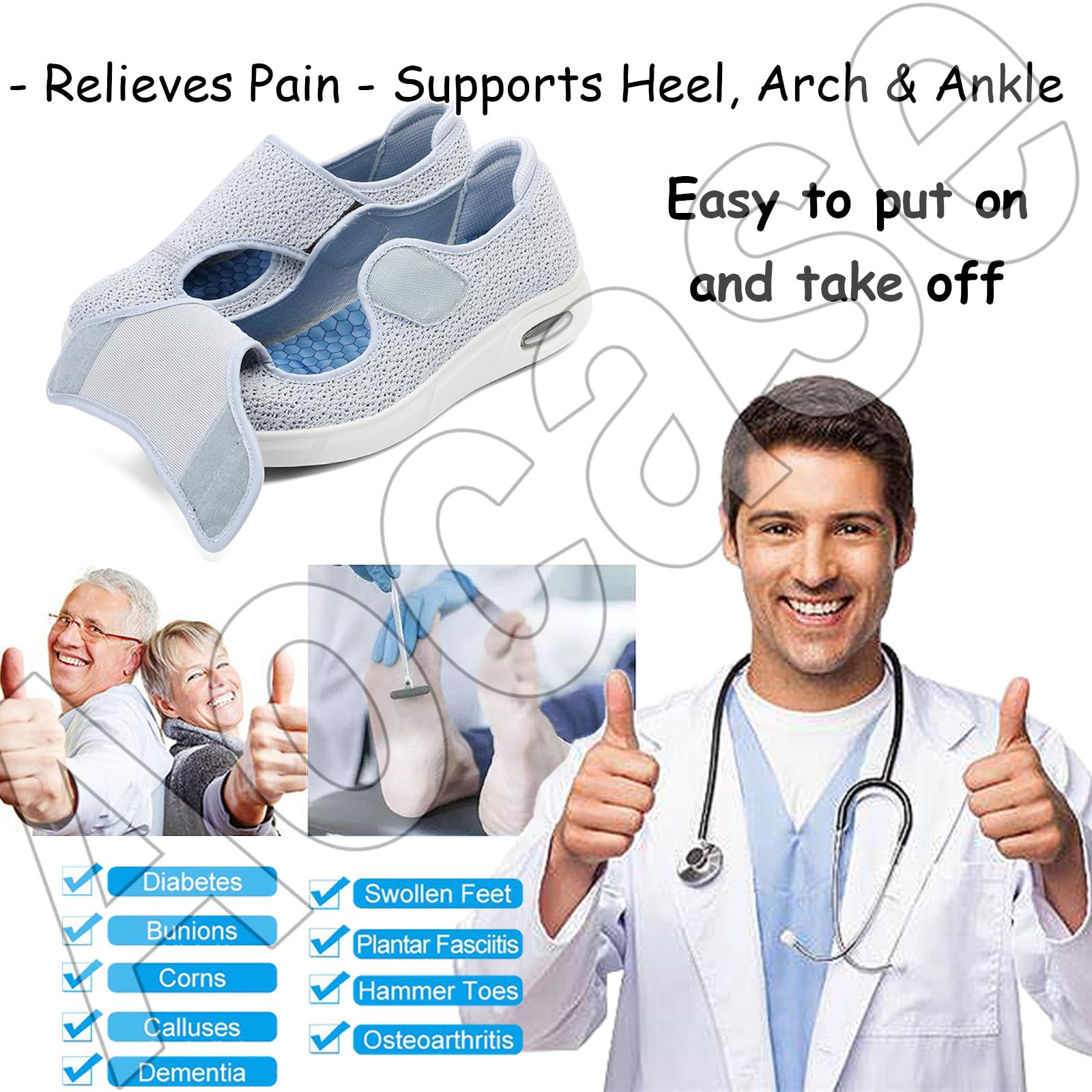 Zapatos para Caminar Zapatillas Pie Diabetico Verano Hombre Mujer Zapato Ortopedico Enfermería Cómodas Ancho Especial Calzado pies Anchos Ortopédicos,Gris,38 EU