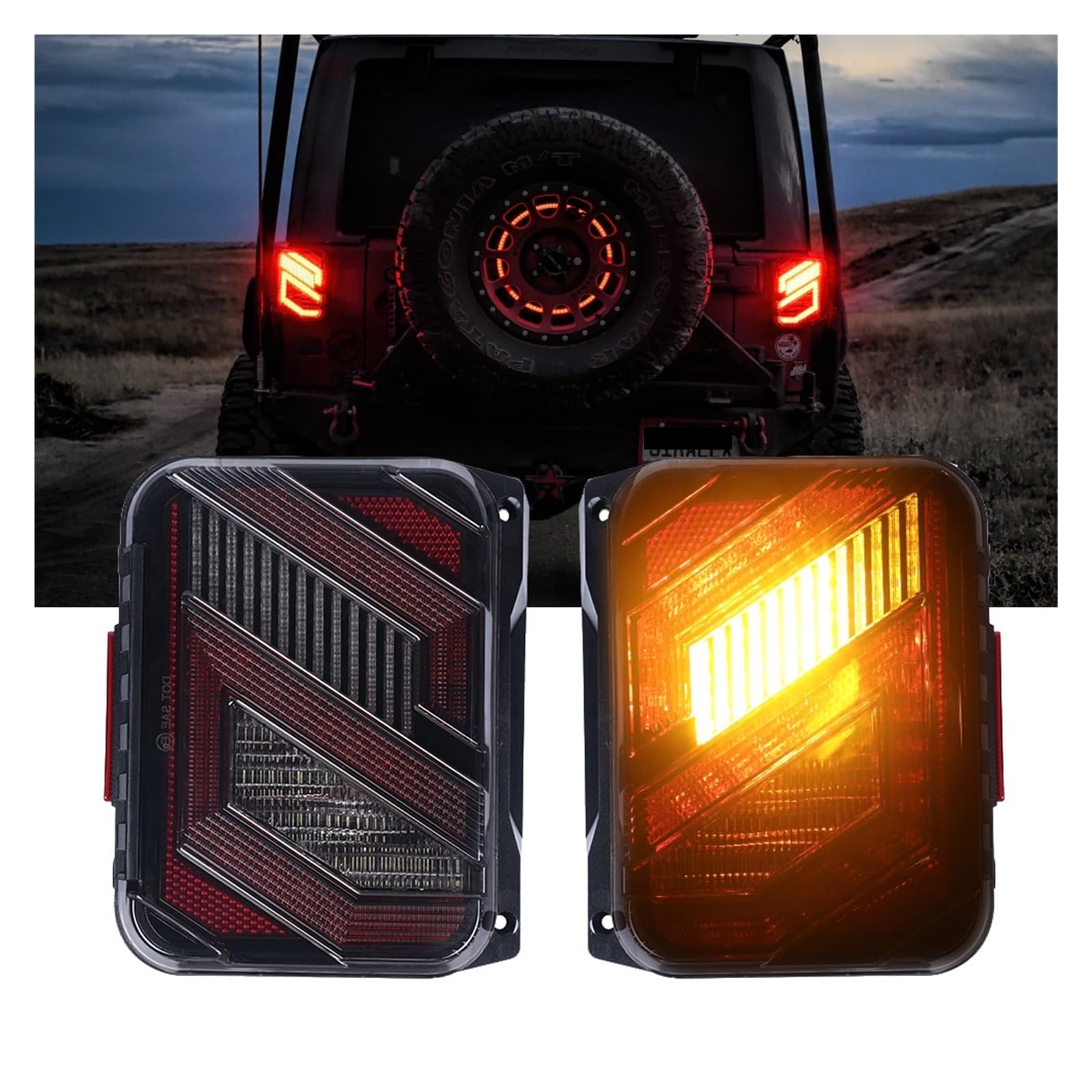 Tylne światła LED kompatybilne z tylnymi światłami Jeep Wrangler JK JKU 2007-2018 z DRL, kierunkowskazem, lampą cofania 20w 12V Taillamp (Color : US VERSION, Size : Black)