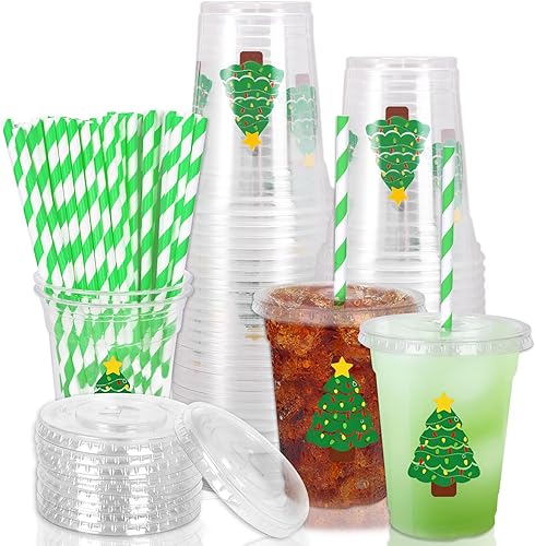 Vista 55 de Whaline 50 piezas de vasos de plástico desechables con cara feliz y pajitas con tapa de un tipo feliz 12 onzas, vasos de fiesta con cara feliz