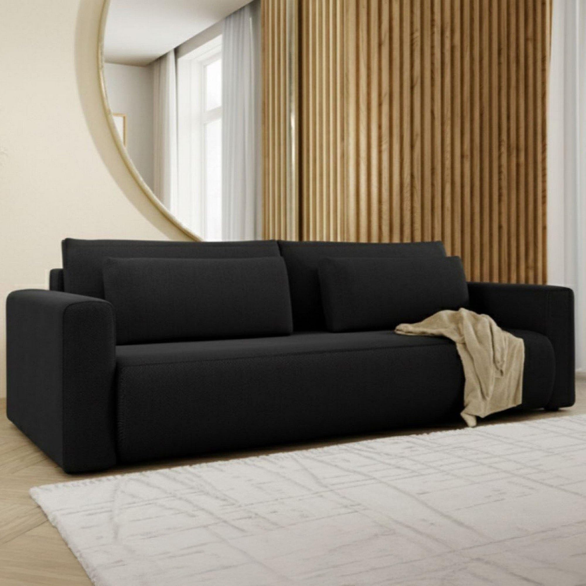Dmora Divano Letto 2 Posti Eleanor 240x105 cm Nero Contenitore di Apertura a Libro, Reclinabile