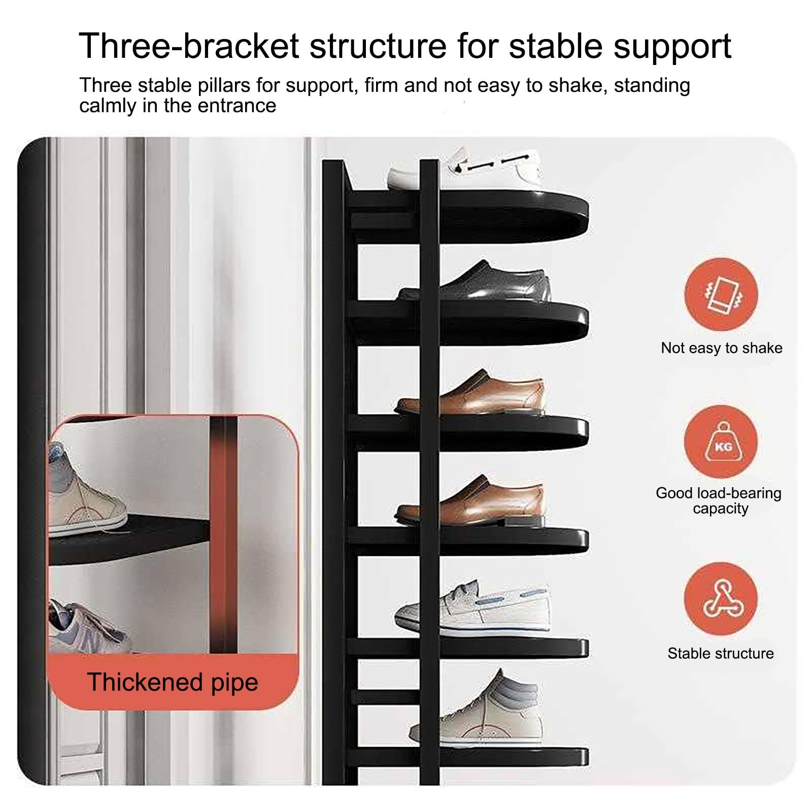 JHDXL Scarpiera Girevole, Scaffale Angolare, Portascarpe Verticale, Multifunzionale, Carosello Portascarpe Supporto, Autoportante Con Ripiani Aperti(Black,82cm/32.3in)