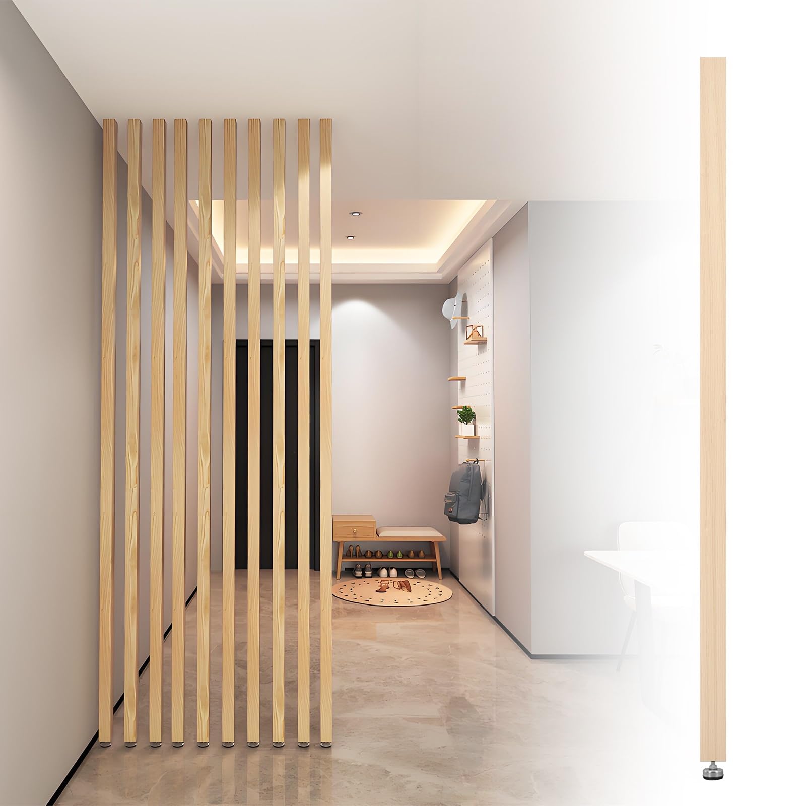 Générique Cloison EE Séparation Bois, Cloison Séparation Poteau Intérieur, Separation de Piece pour Entrée, Restaurant, Bureau, Colonne Décoration(Natural-1 Pcs,155cm)