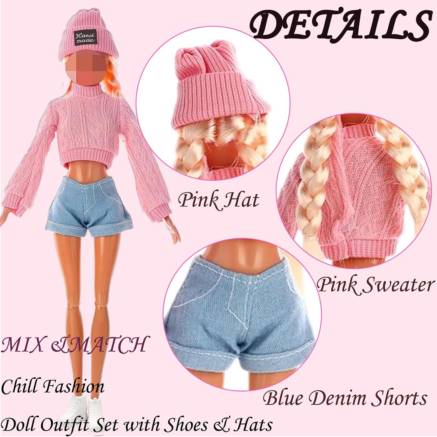 15 Pieces Doll Clothes & Accessories for 11.5 Inch Dolls, 2 Denim Pants 2 Casual T-Shirt Dresses, Winter Suit with Sweater Jeans Hat Bag & 5 Shoes, Outfit Playset Clothing Birthday Gift for Girls image 4