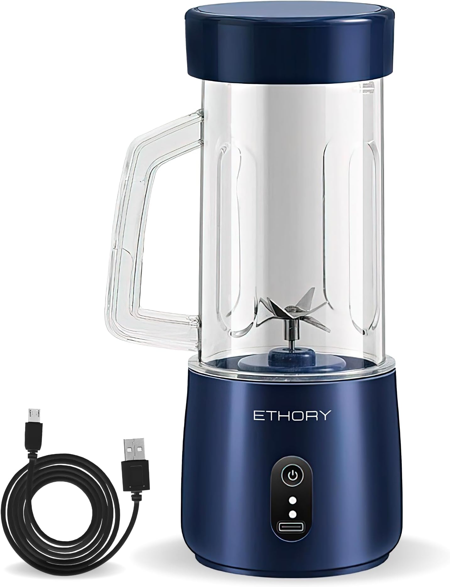 ETHORY Portable Mini Blender, Wireless Juicer Cup Smoothie Maker with 6 Blades, USB Rechargeable Fruit Juice Mixer 90W 380ML, with 1500mAh Rechargeable Battery (Blue)