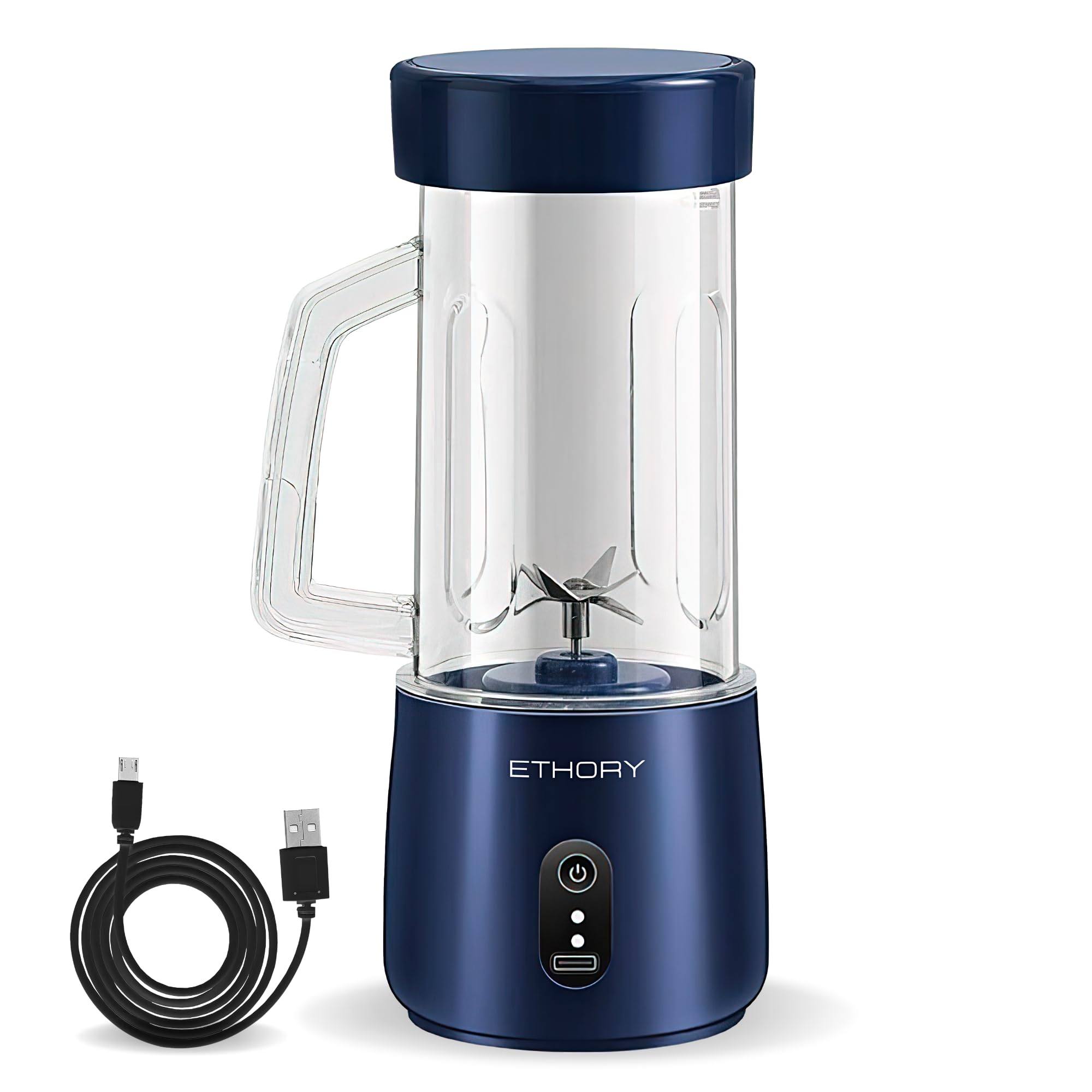 ETHORY Portable Mini Blender, Wireless Juicer Cup Smoothie Maker with 6 Blades, USB Rechargeable Fruit Juice Mixer 90W 380ML, with 1500mAh Rechargeable Battery (Blue)