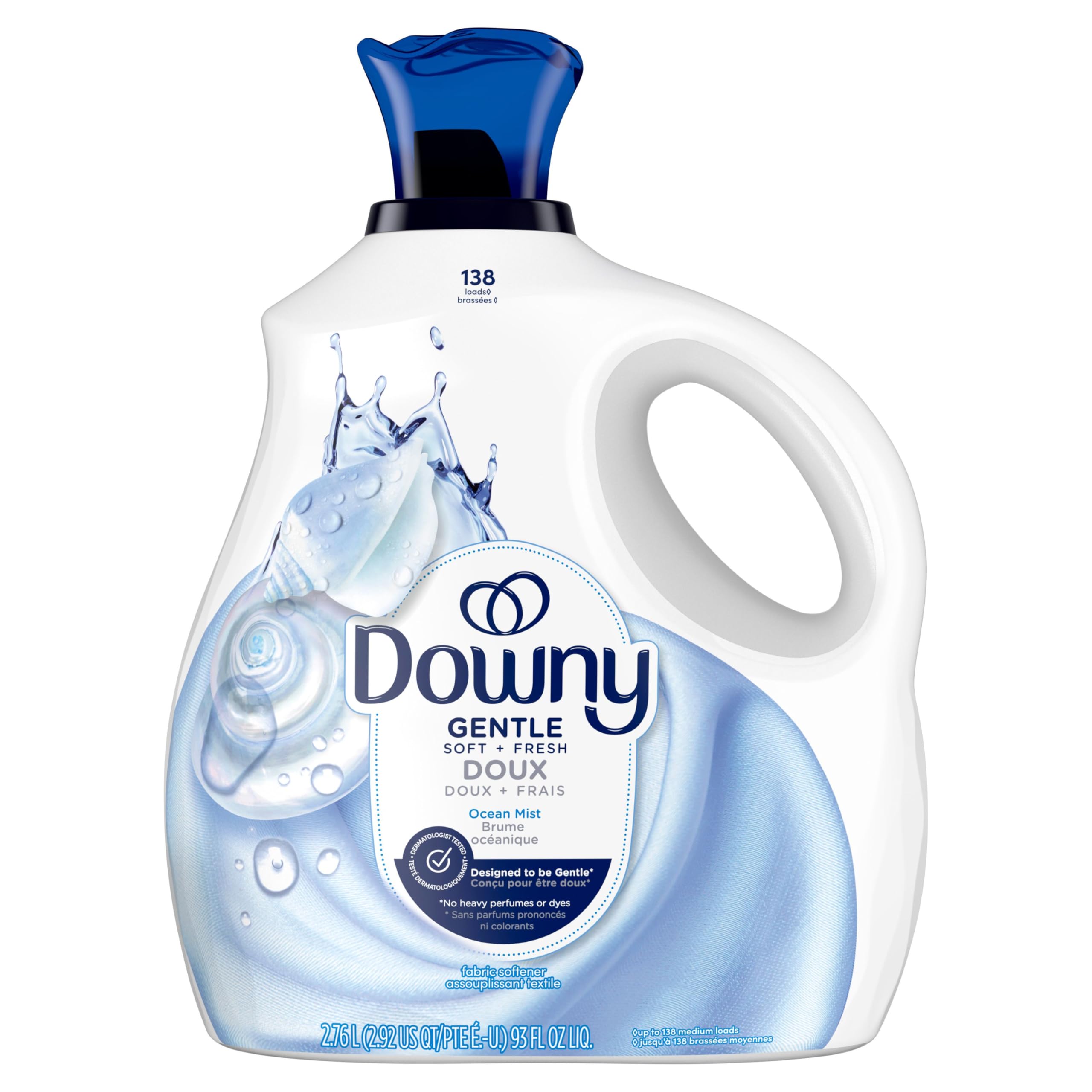 Downy Gentle Soft + Fresh Fabric Softener Liquid, Ocean Mist Scent, 138 loads, 2.76L
