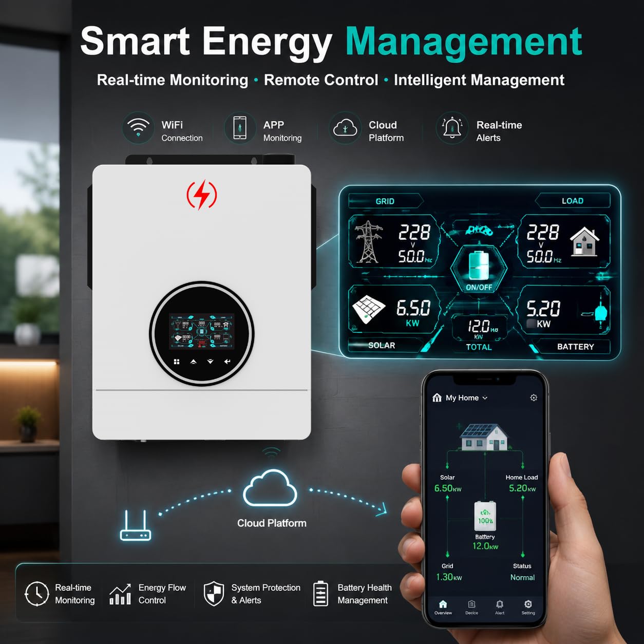SGE 6,5KW Inversor Solar Híbrido Monofásico 48V Doble MPPT 8,5KW PV Compatible Batería Funcionamiento sin Batería Paralela Hasta 9 Unidades