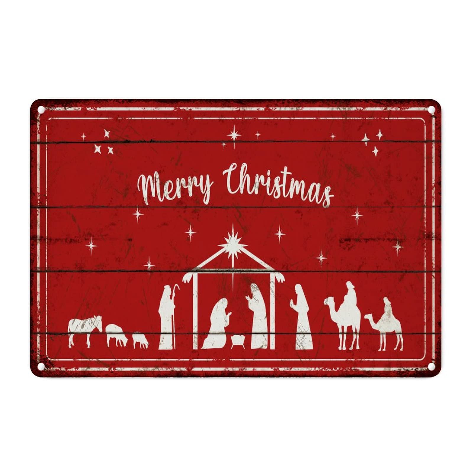 Scène de Noël rouge Nativité Jésus en panneau mural vintage métal pour un cadeau idéal