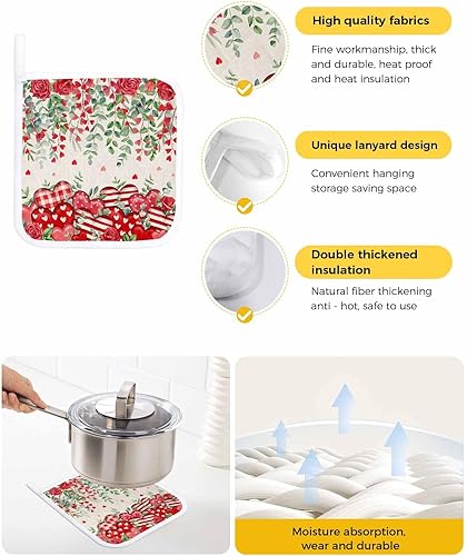Miniatura 2 de 3 Packs Valentine's Eucalyptus Pot Holders Sets for Kitchen,Oven Pan Plate Bowl Pads Heat Proof Mat with Hanging Loop,Terry Cloth Potholders Soft