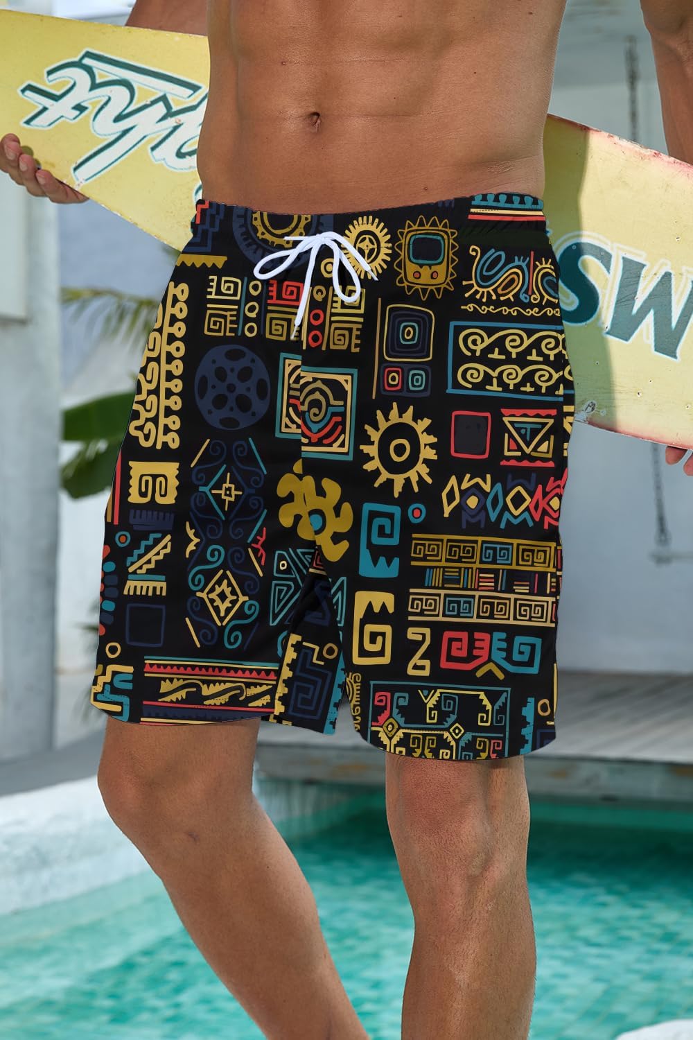 Mens Tropical Board Shorts for Summer Hawaiian Flowers Print Casual Vacation - Image 3
