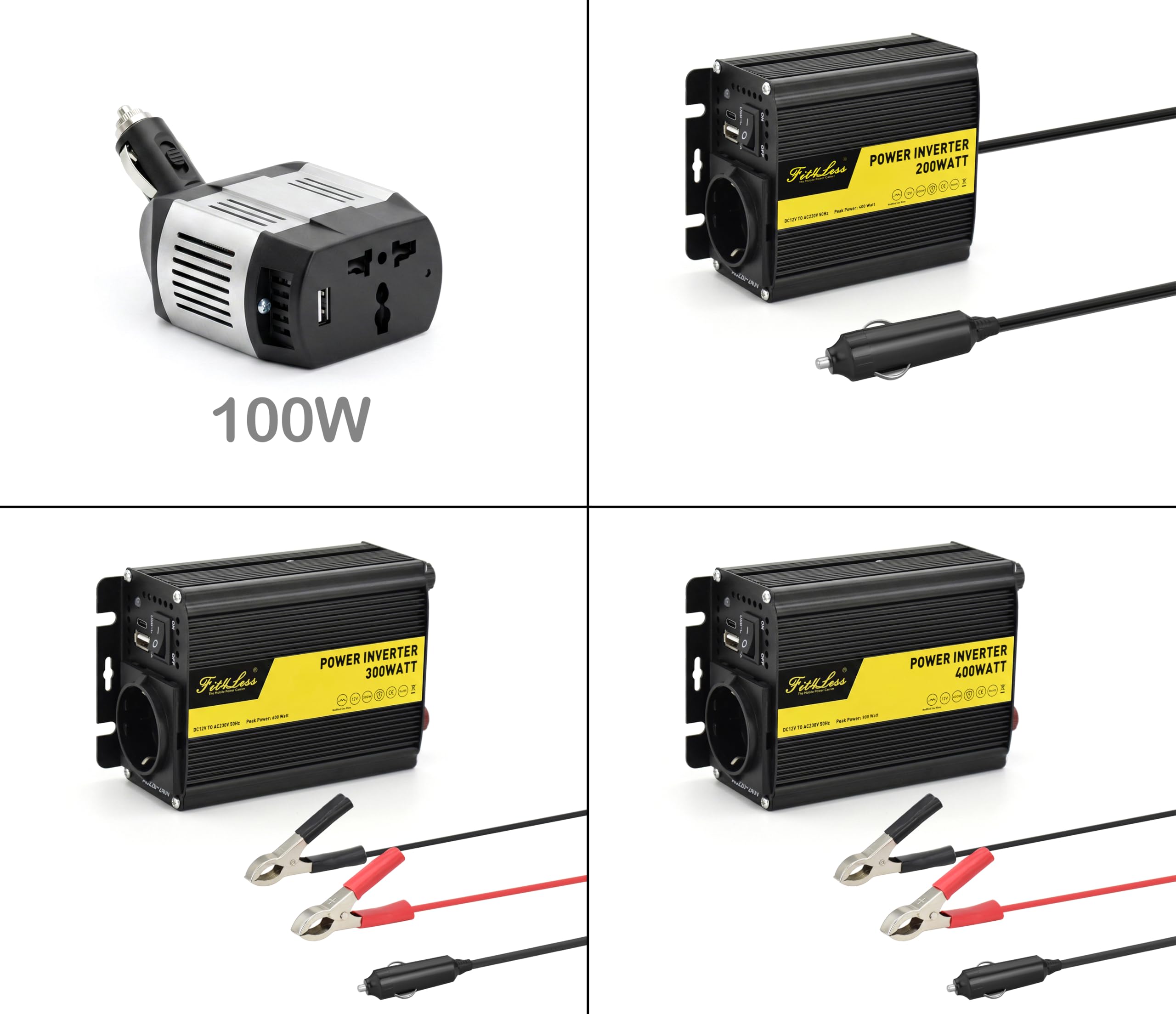 Kompakte und leichte modifizierte Sinuswelle Stromumrichter DC12V zu AC220-240V 50Hz mit Nennausgangsleistung 100W, 200W, 300W, 400W zur Auswahl (400 Watt)