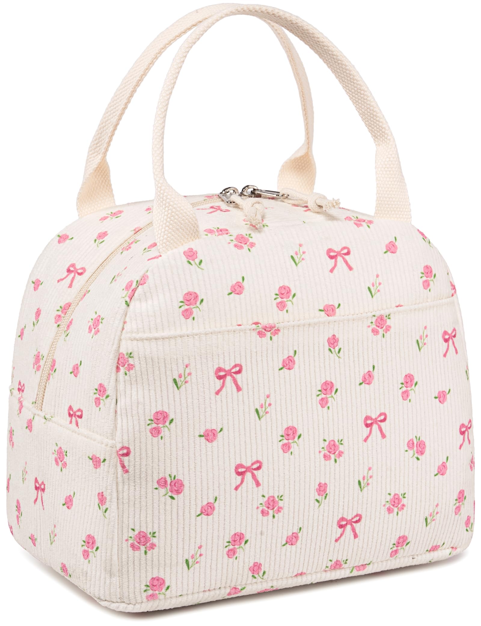 LEDAOU isolierte Lunch-Box Frauen wiederverwendbare Lunch-Tasche Cord Mittagessen Tote Handtaschen auslaufsichere thermische Kühler Mittagessen Fall große Kapazität (Schmetterlingsknoten beige 212)