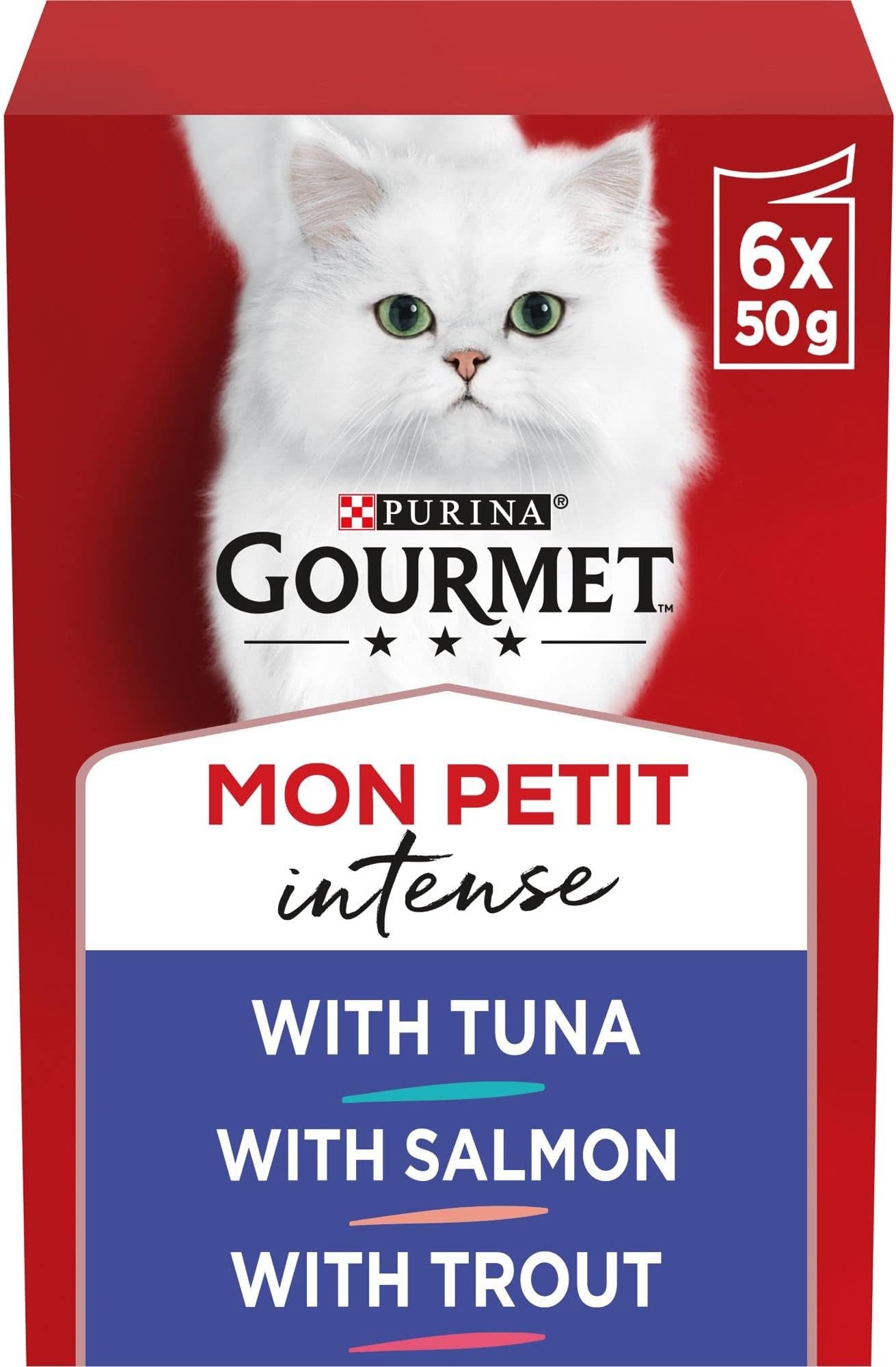 Mon Petit Intense Fish Variety Tuna, Salmon, Trout Wet Cat Food 6x50g (Pack of 8)