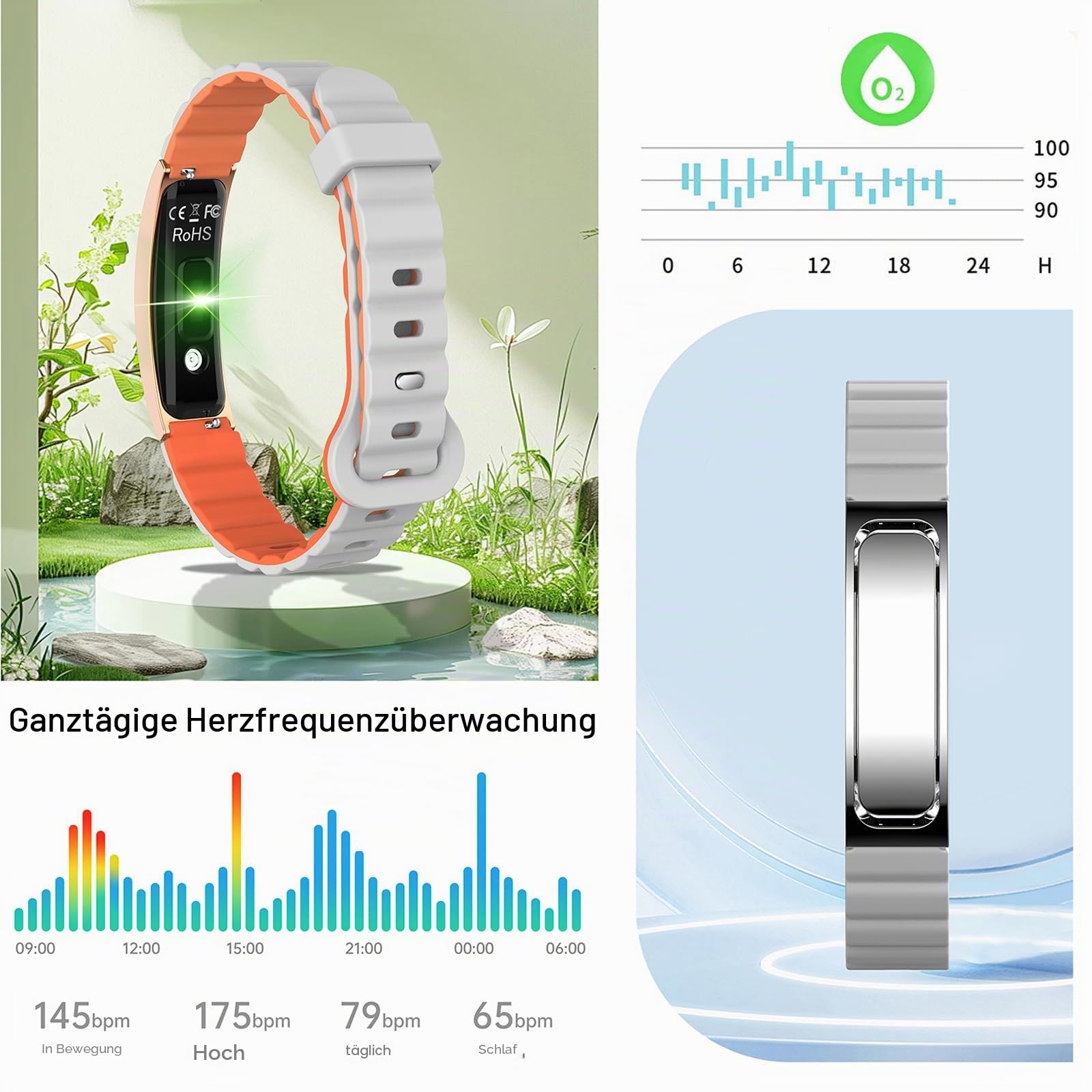Fitness Armband Schrittzähler Armband Damen Herren Pulsmessser Schlaftracker Sportmodi Kalorienzähler IP68 Wasserdicht Fitness Tracker ohne Display Schmal Smart Armband für iOS Android