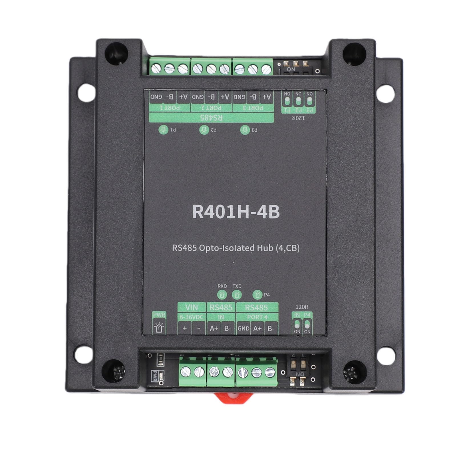 Sxhlseller Hub 485 Optoisolato Trasferimento Trasparente Half Duplex a 4 Porte, Montaggio su Guida DIN Hub 485 con Alimentazione e Isolamento Ottico, 32 Nodi per Porta, velocità di Trasmissione 1Mbps,