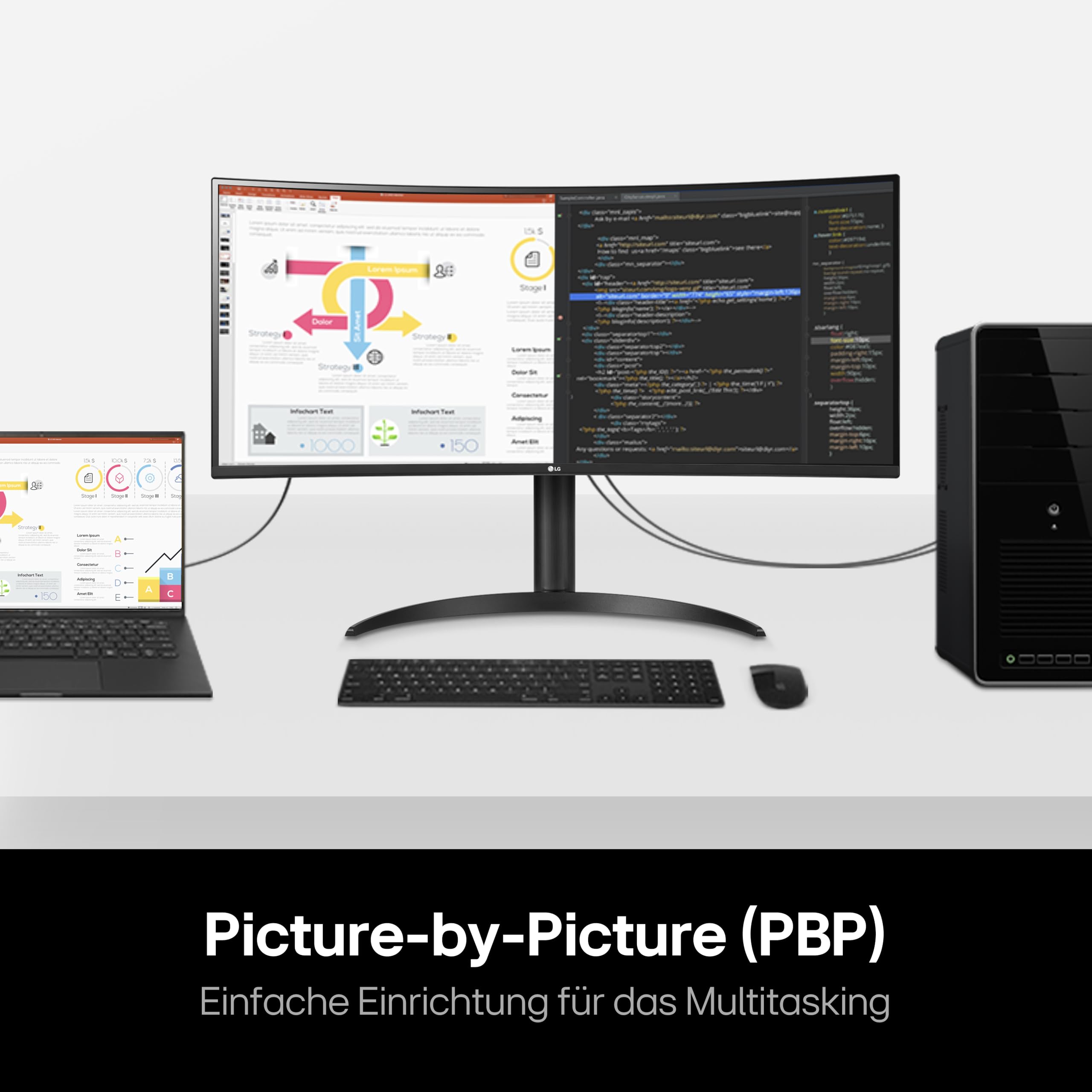 LG UltraWide 21:9 Curved QHD Monitor 34WR55QC-B - 34 Zoll, HDR10, PBP-Modus, OnScreen Control, AMD FreeSync, 100Hz, USB-C, Höhenverstellung (110mm) - Schwarz