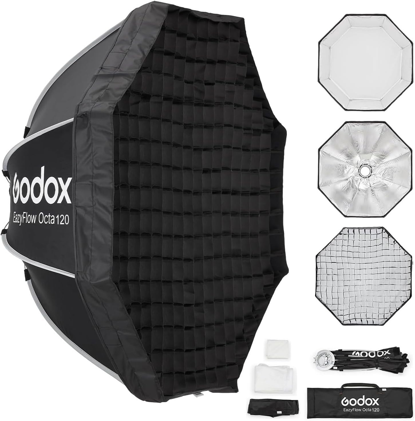 Octagonal Softbox with Bowens Mount 120cm Portable Foldable Quick Release Soft Box with Grid and Diffuser