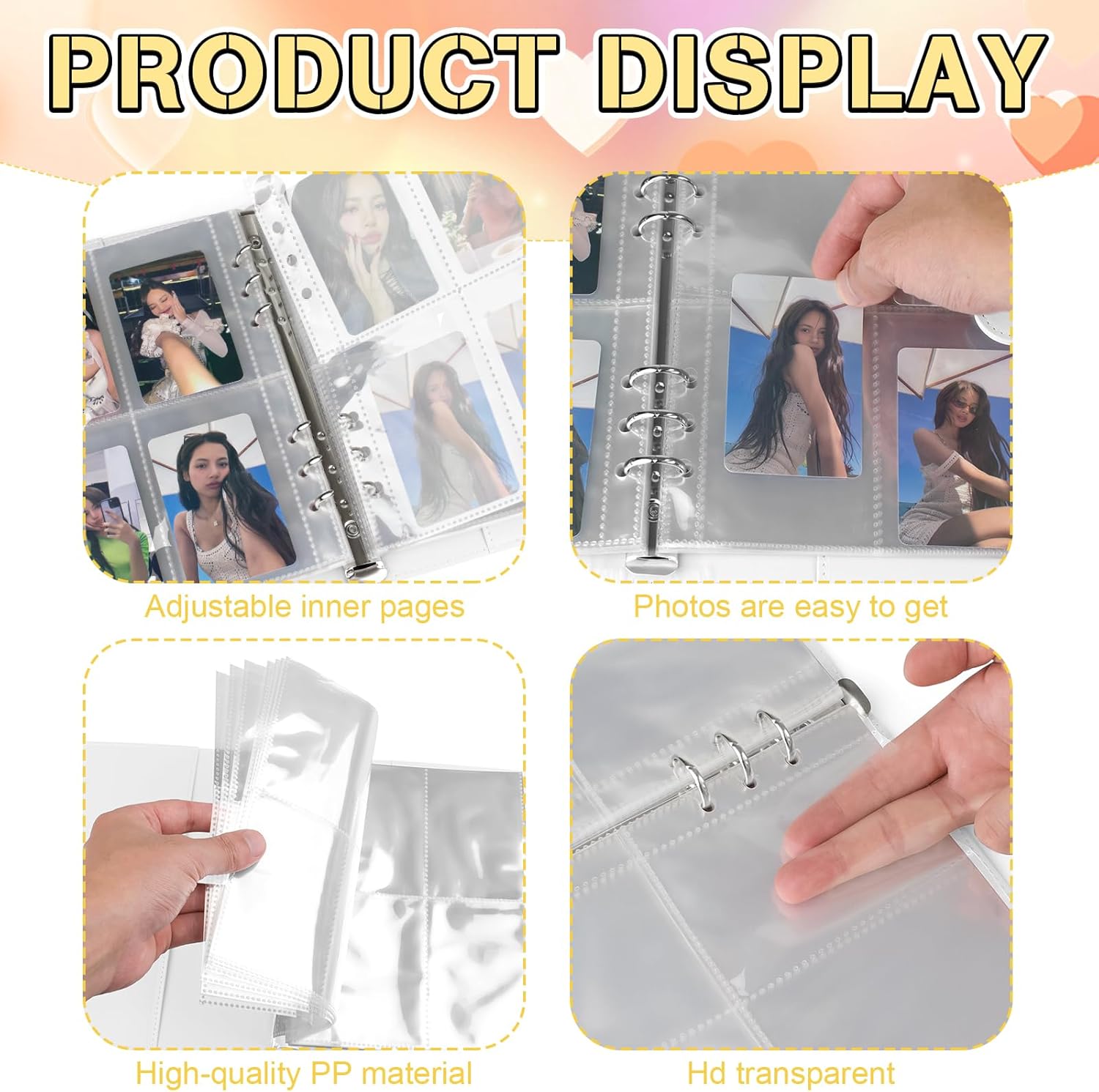 Kpop Photocard Binder, PU Leather A5 Photocard Holder with 200 Pocket, K-Pop Korean Pop Photocard Holder Binder Book, 4 Photo Style Photo Card Album Trading Cards Organizer(White)