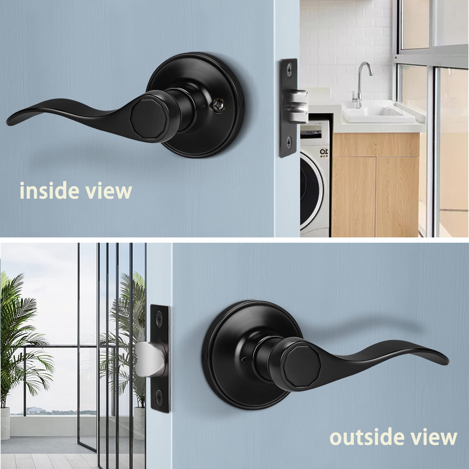 Closet, Hall And Passage Door Lever, Black Passage Door Handles DL12061BKPS 1Pack