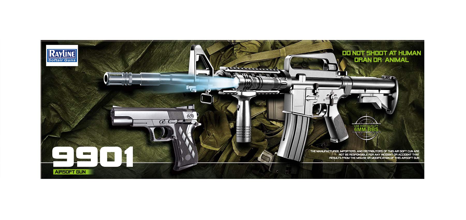 Rayline 9901 Softair Gewehr (Manuell Federdruck), Material: ABS (Stoßfest), Nachbau im Maßstab 1:1, Länge: 83cm, Gewicht: 1000g, Kaliber: 6mm, Farbe: Schwarz - (unter 0,5 Joule - ab 14 Jahre)