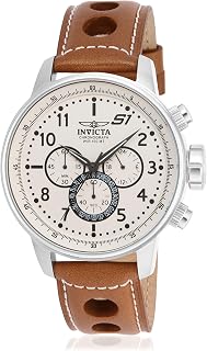 Invicta Men's S1 Rally Chronograph Watch: 48mm Stainless Steel Case, Brown Leather Band, 100M Water Resistant