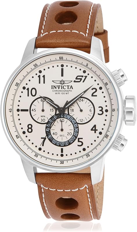 Invicta Reloj cronógrafo de acero inoxidable S1 Rally para hombre con correa de cuero marrón