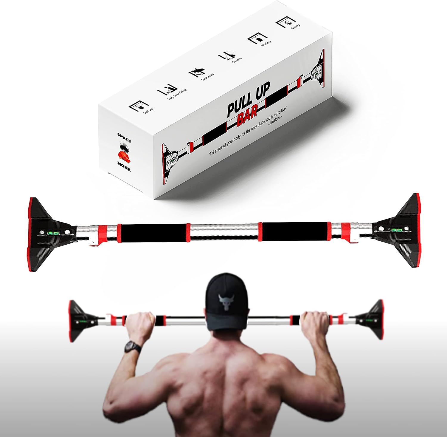 Pull Up Bar for Doorway – Chin No Screws Strength Training Workout Pull-Up Bars with Automatic Locking Adjustable Width Home Gym Exercise Fitness Level Meter Hanging to 440 LBS