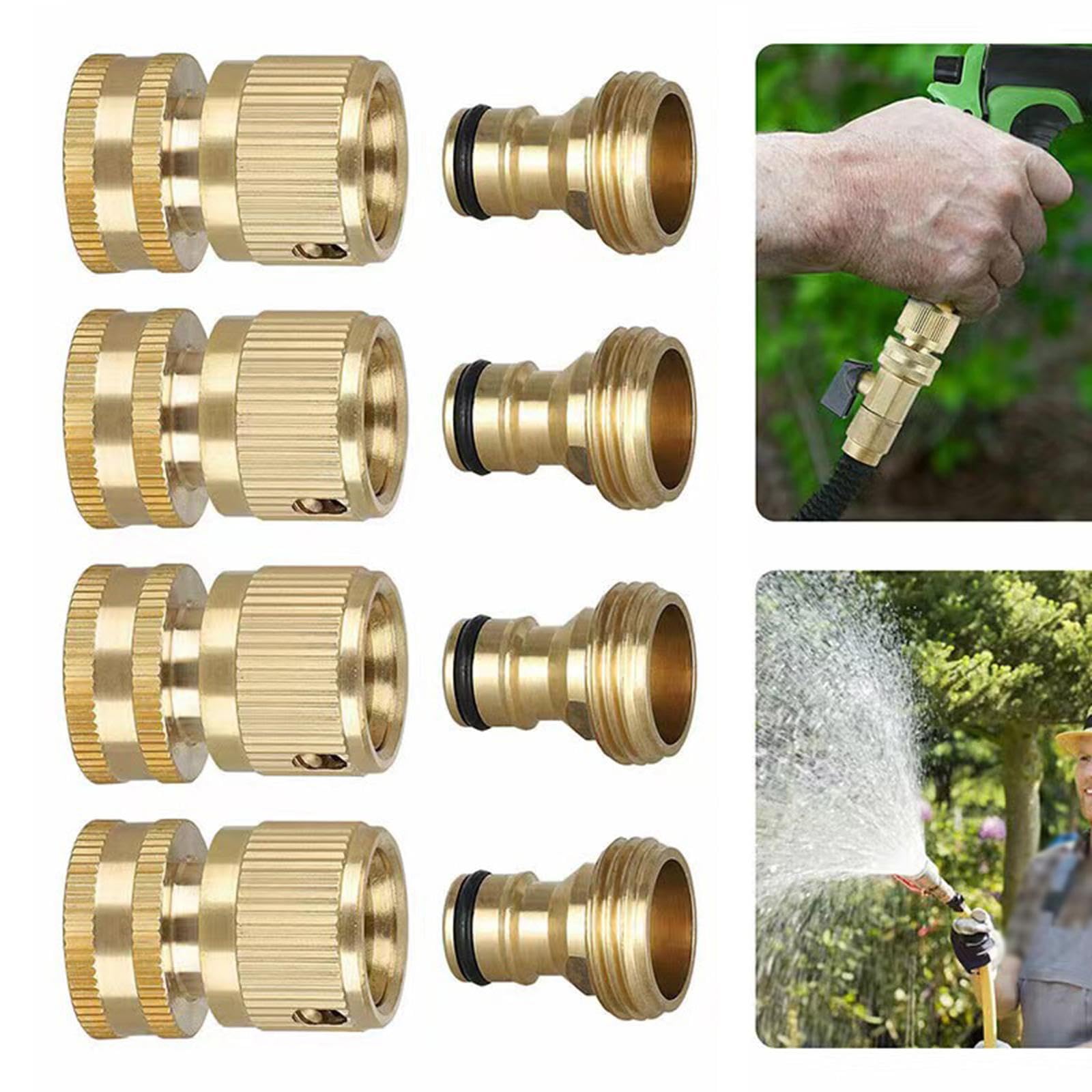 Qianly 4 Piezas Conectores de Manguera de Jardín Adaptadores Rápidos Latón Resistente Antigoteo Multifunción para Equipos de Riego Hogar Garaje