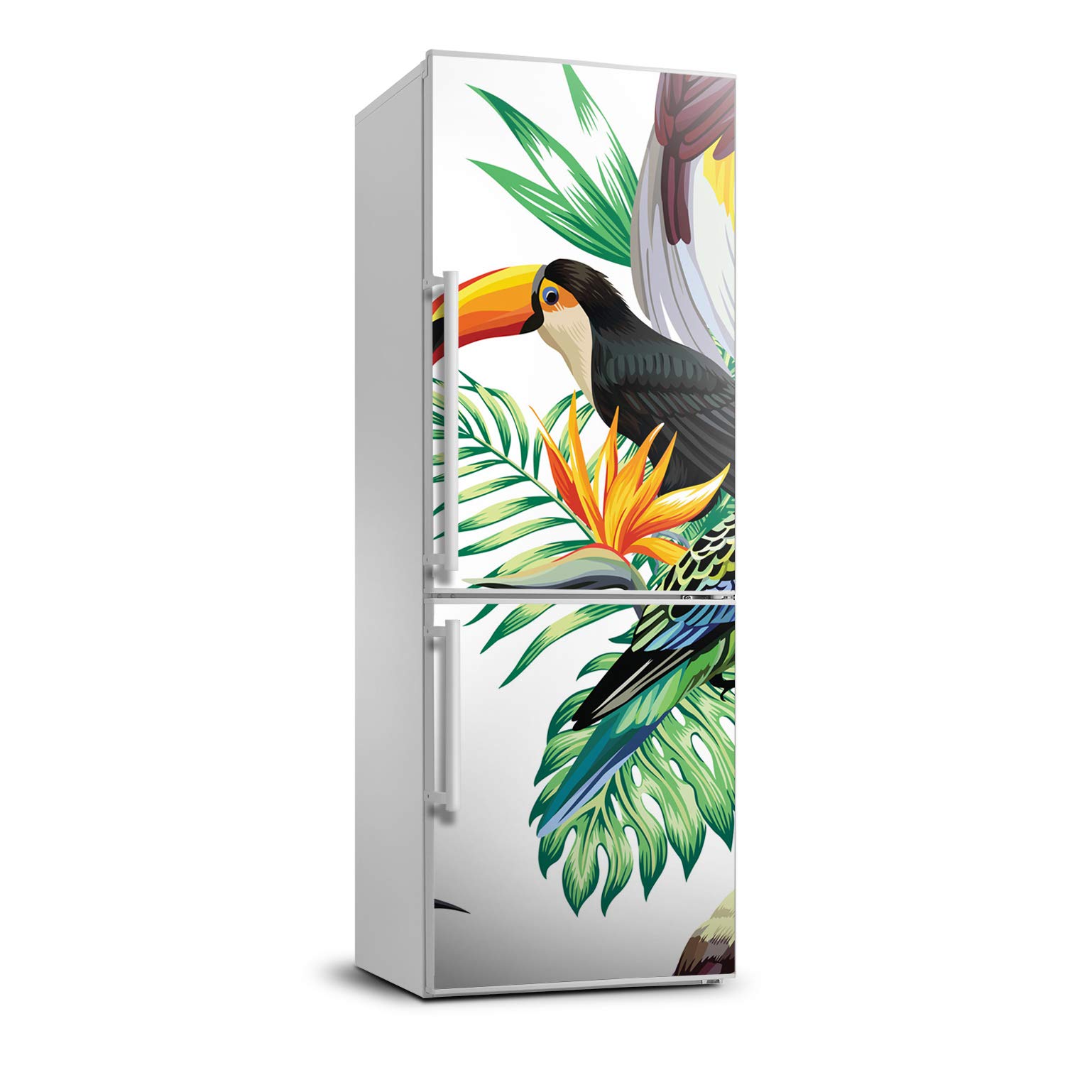 Autocollant frigo oiseaux tropicaux 70x190cm sticker adhésif lavable