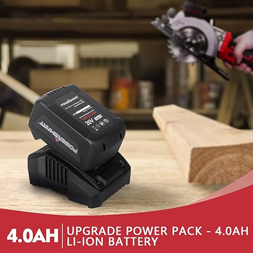 Vista 7 de Sierra mini circular inalámbrica PowerSmart de 20 V y 4-1/2 pulgadas con batería de 4.0 Ah y cargador rápido, 4 cuchillas ideales para cortes