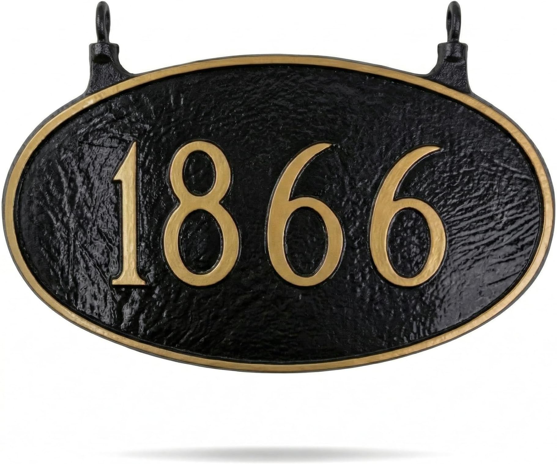 Cast Metal House Number Plaque, Double Sided Hanging Classic Oval Address Sign, Standard, Black/Gold