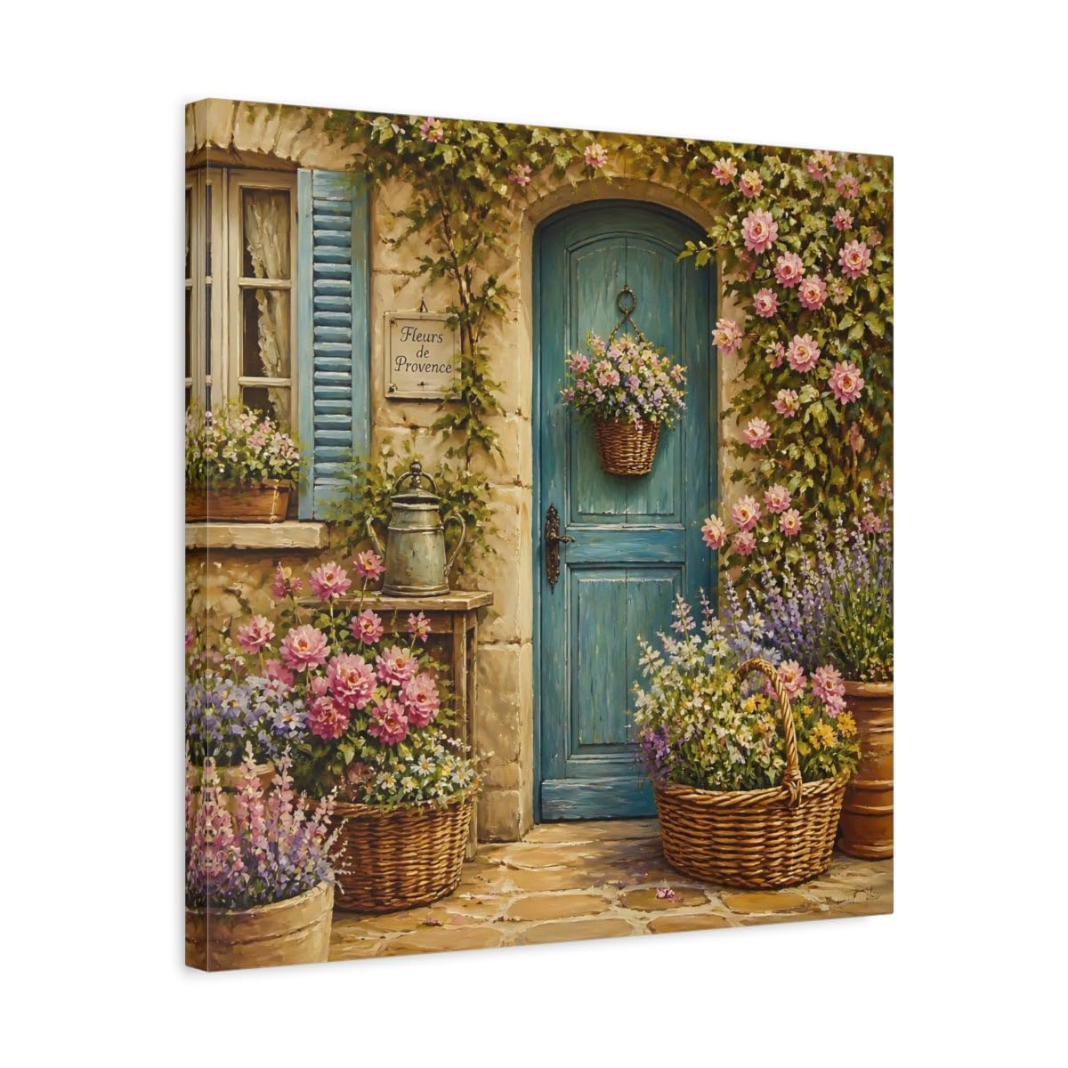 Tableau fleurs bleues pour mur vide | Déco salon sans cadre 50x50 - 8