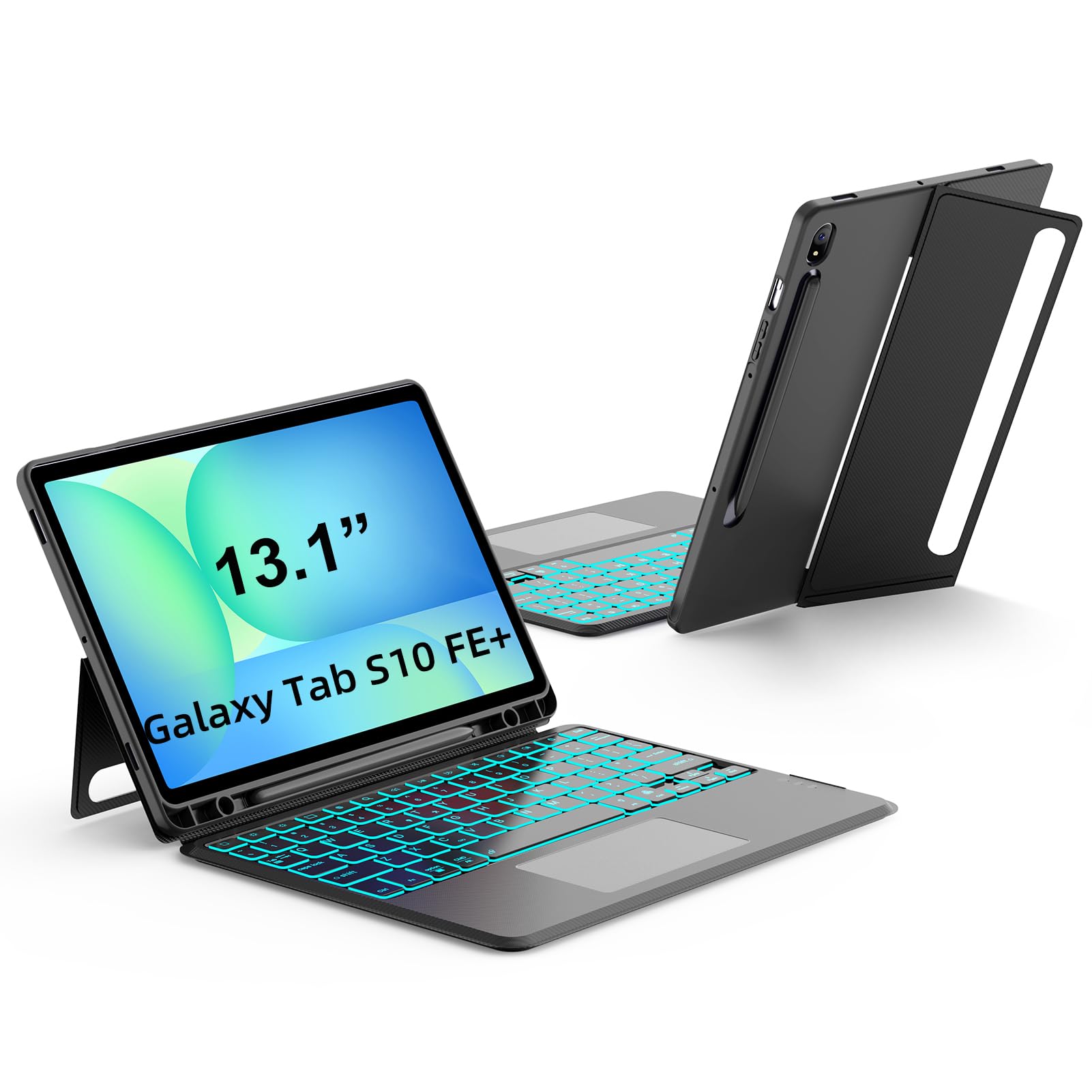 Photo 1 of JUQITECH Trackpad Keyboard Case for Samsung Galaxy Tab S10 FE Plus 13.1" 2025, Kickstand Magnetic Detachable Soft Tablet Case with Backlit Wireless Keyboard for S10 FE+ SM-X620/X626/X626B, S Pen Slot