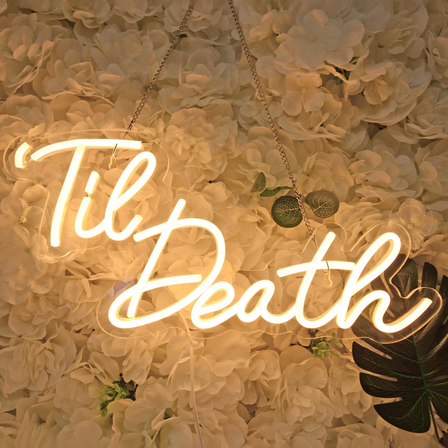 Britrio Til Death Neon Light Sign for Halloween Wedding Party Engagement Bridal Shower Banner,Bedroom Wall Decor Light 5V USB Powered with Switch 17 IN Orange
