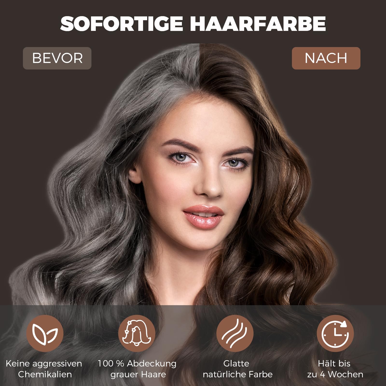 Shampoo colorante per capelli castano scuro, shampoo tinto per capelli | Shampoo colorante per capelli per uomini e donne (marrone scuro)