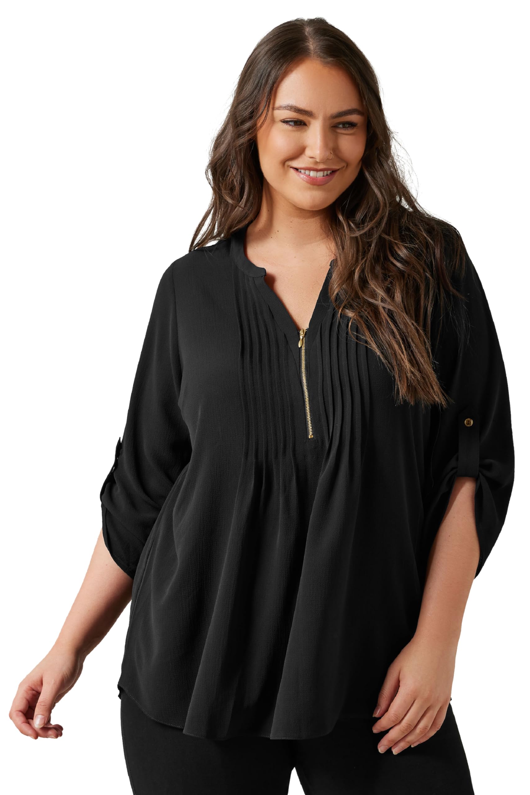 Evans Women's Black Curve Pintuck Blouse - Plus Size Curve