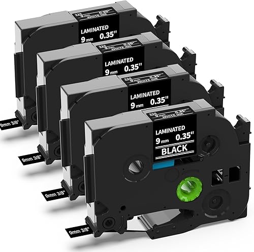 Labelife Cinta de etiquetas de 0.354 in, color blanco sobre negro, repuesto para cinta Brother TZe TZ de 0.354 in, 0.35 pulgadas, laminada TZe-325