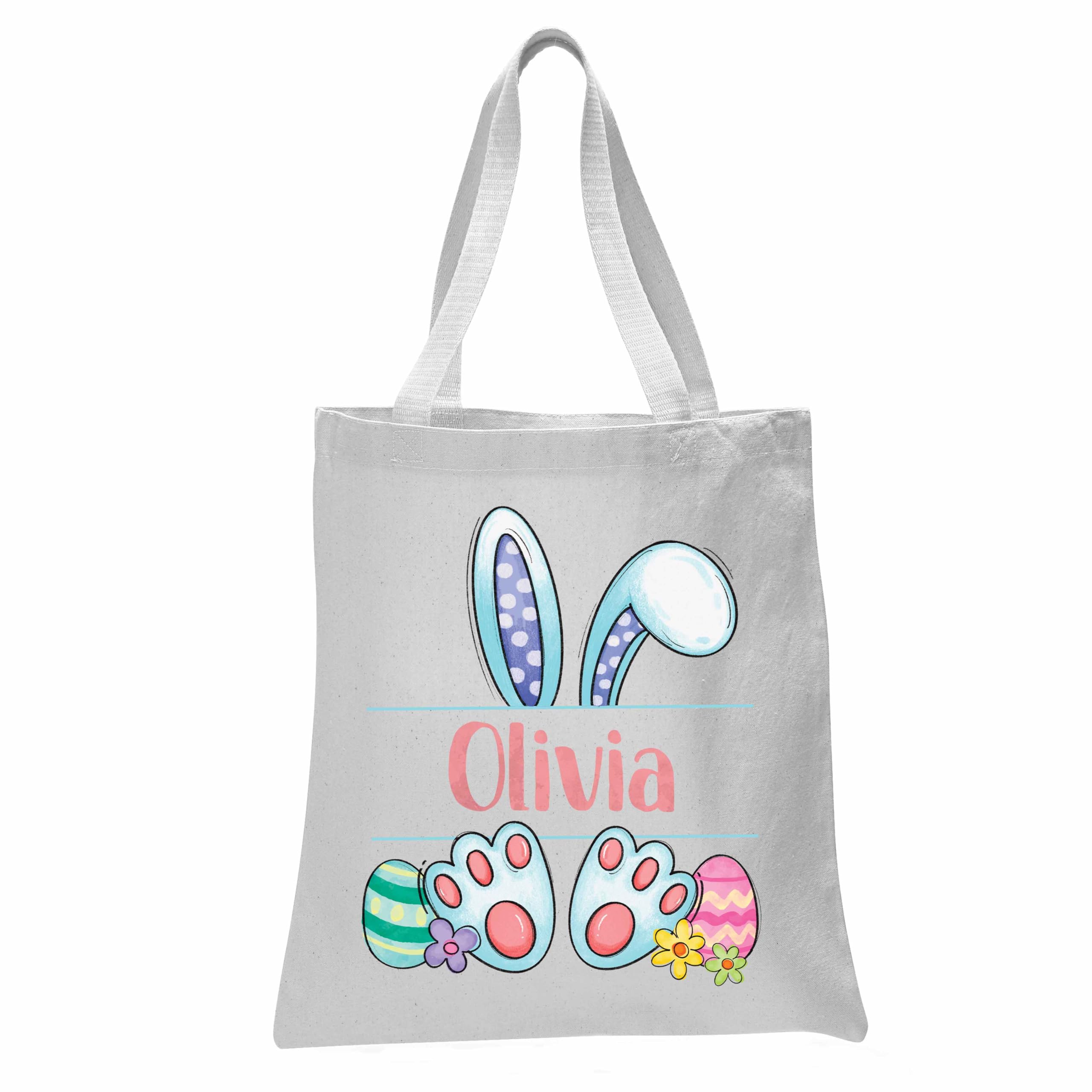 Varsany Personalised Easter Tote Bags – Custom Easter Tote Bag for Adults & Kids, Easter Gift Bags, Toddler Easter Gift, Kids Tote Bag for Easter Treats (Rabbit 1, White, One Size)