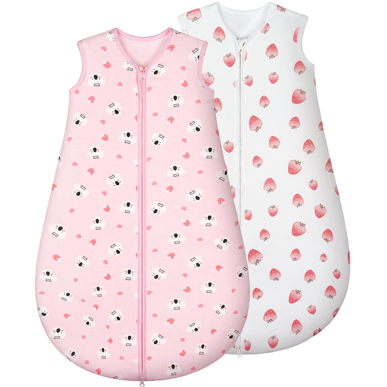 Yukkidds Baby Sleeping Bag 1.5 TOG 100% Cotton Fabric Toddler Sleep Bag 2 Pack for Infant 12-18 Months Unisex Baby Sleep Sack Pink Berry