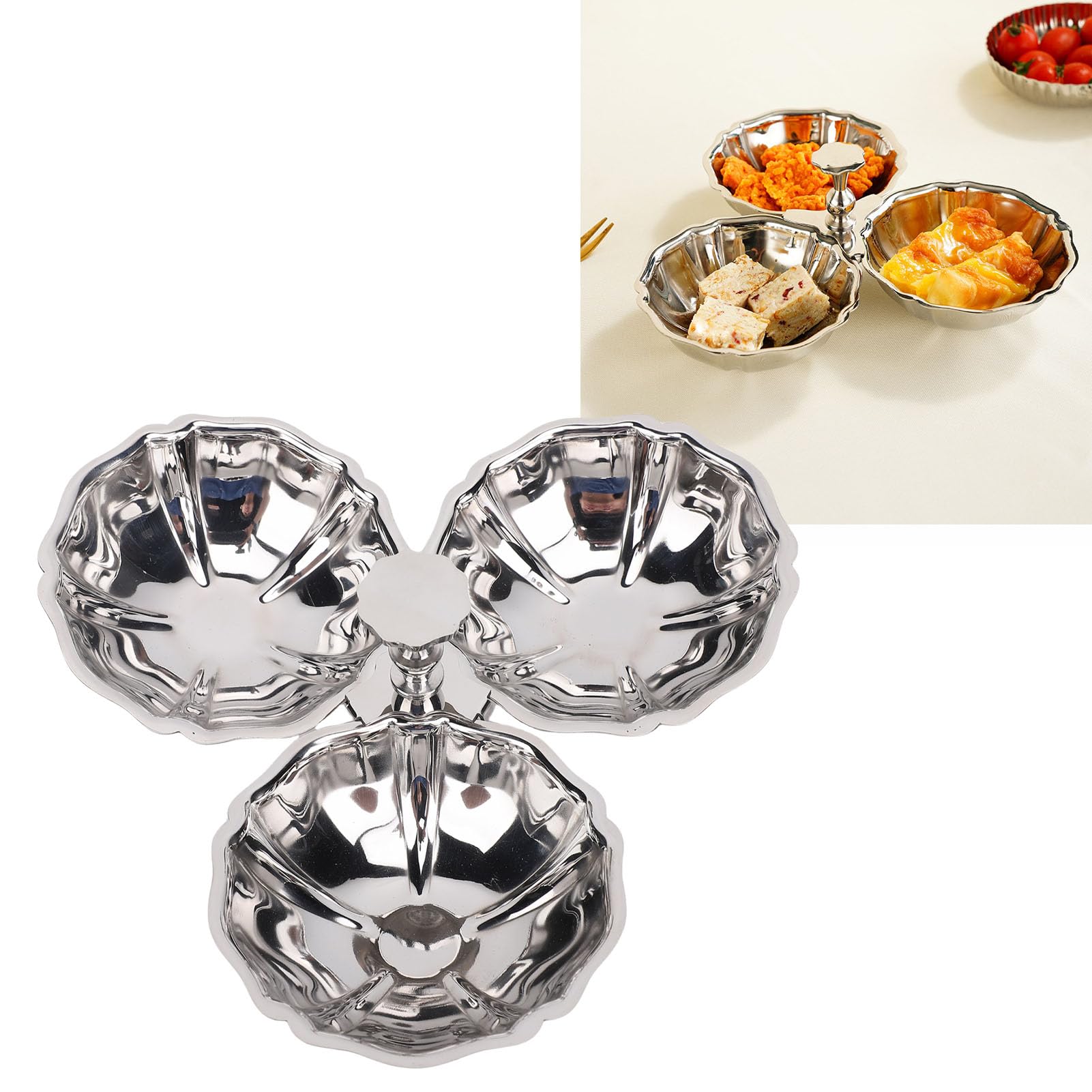 Assiette de Service en Acier Inoxydable 304, Bol à Collation Réutilisable 3 en 1, Lavable au Lave-vaisselle, avec un Design Robuste pour la Cuisine à Domicile, les Fêtes, l